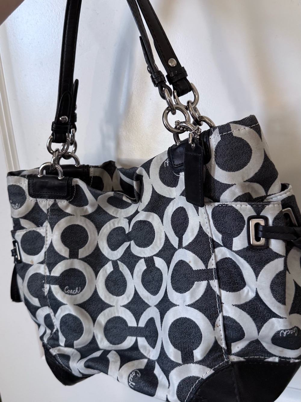 Coach Black & White Signature Shoulder Bag - Picture 8 of 14
